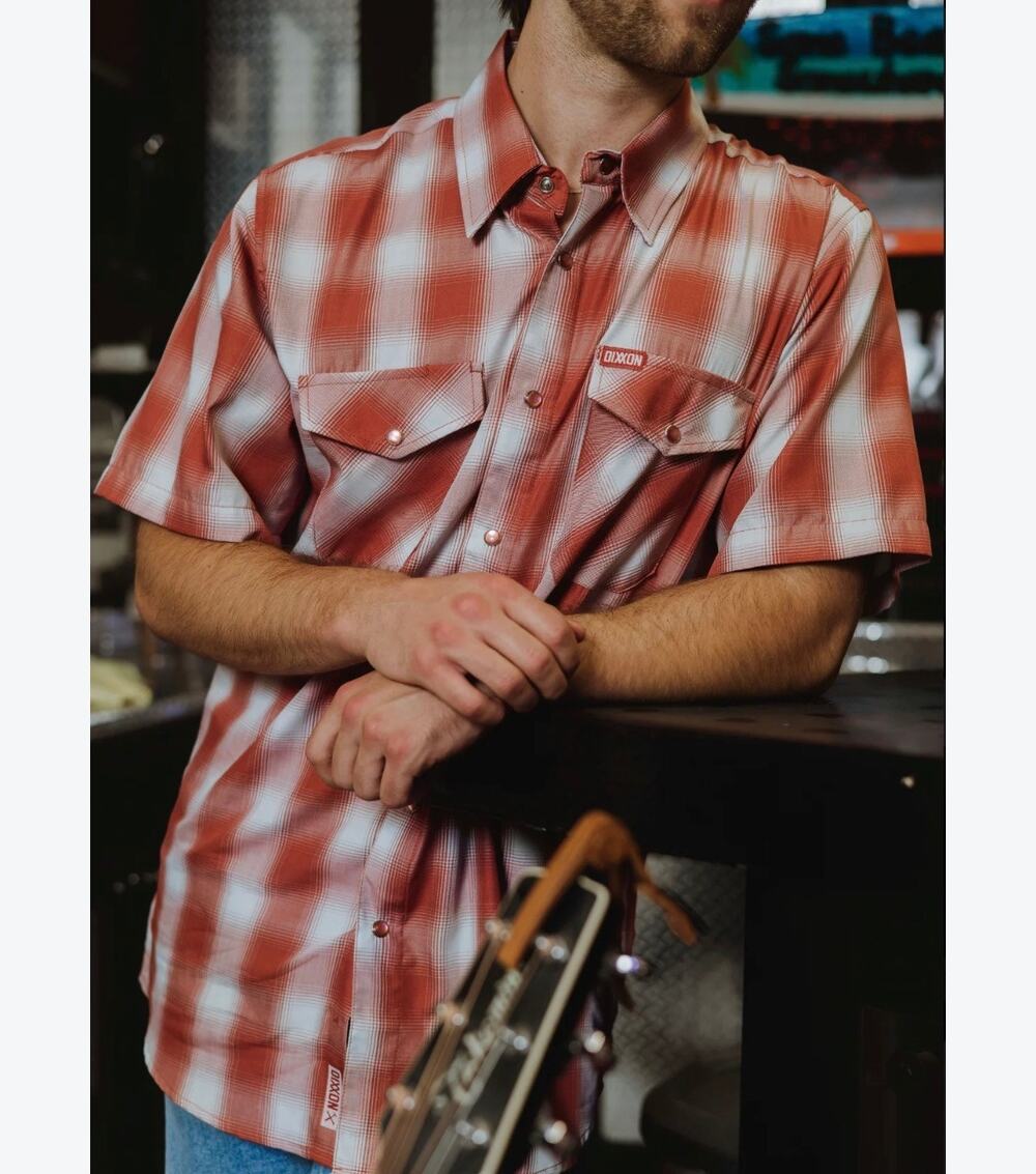 Dixxon Flannel Co Men Red Plaid Bamboo Short Sleeve Button Down Shirt Sz L FLAW